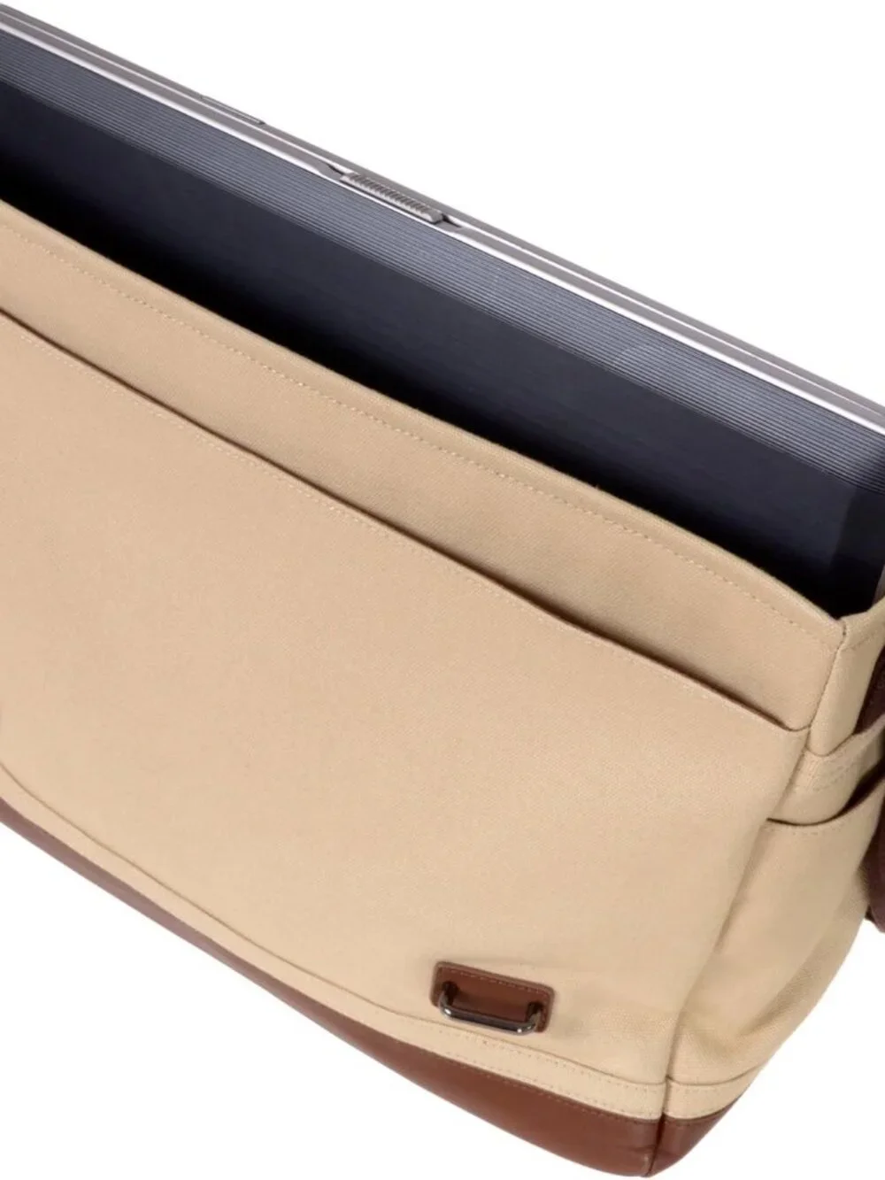 Renwick Canvas & Leather Messenger Bag Tan Laptop Briefcase Crossbody Satchel
